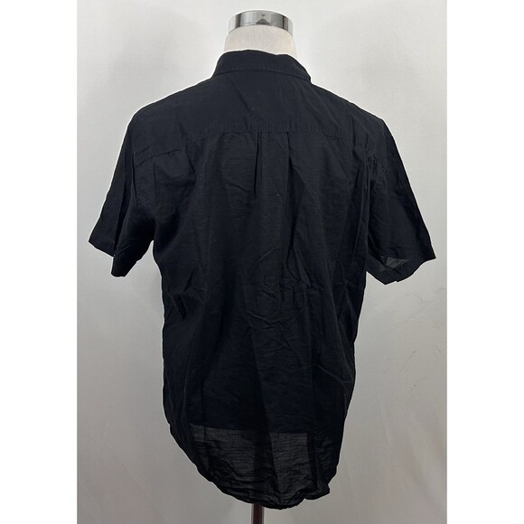 H&M XL Regular Fit Short Sleeve Shirt All Black Button Front 100% Cotton Casual - Picture 3 of 3